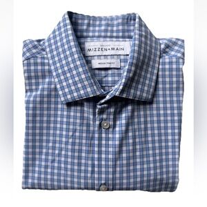 Mizzen + Main Blue White Check Leeward Medium Trim Fit, Long Sleeve Shirt, EUC
